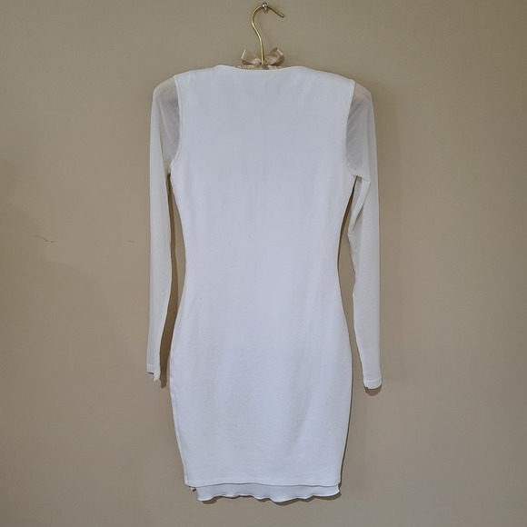 Lulus Parisian Nights White Long Mesh Sleeve Bodycon Dress size XS - Picture 4 of 6